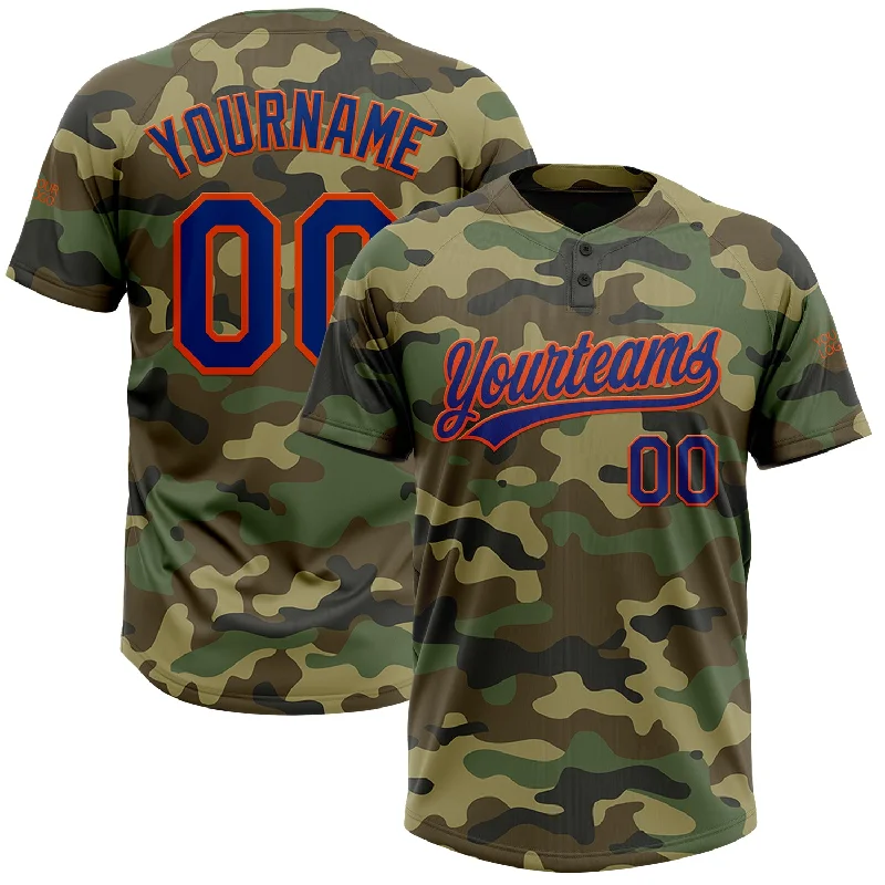 Softball Jerseys with Stretch Panels for Enhanced Movement-Custom Camo Royal-Orange Salute To Service Two-Button Unisex Softball Jersey