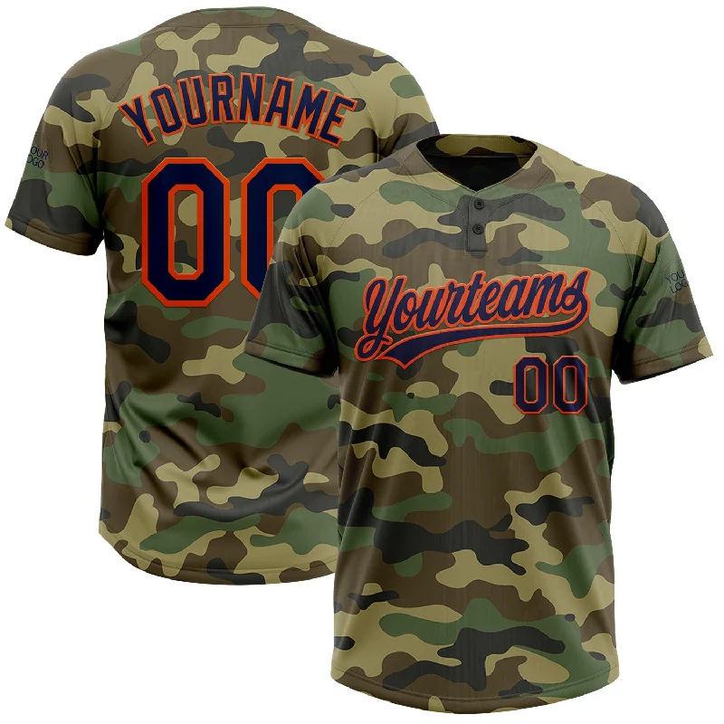 Softball Jerseys with Reinforced Stitching for Durability-Custom Camo Navy-Orange Salute To Service Two-Button Unisex Softball Jersey