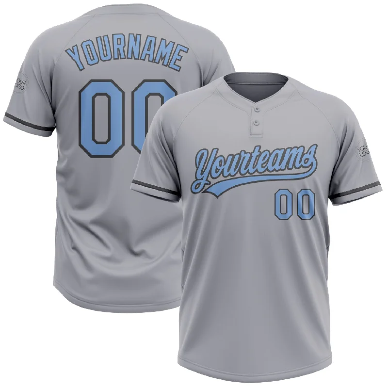 Sporty Softball Jerseys with Modern Aesthetics-Custom Gray Light Blue-Steel Gray Two-Button Unisex Softball Jersey