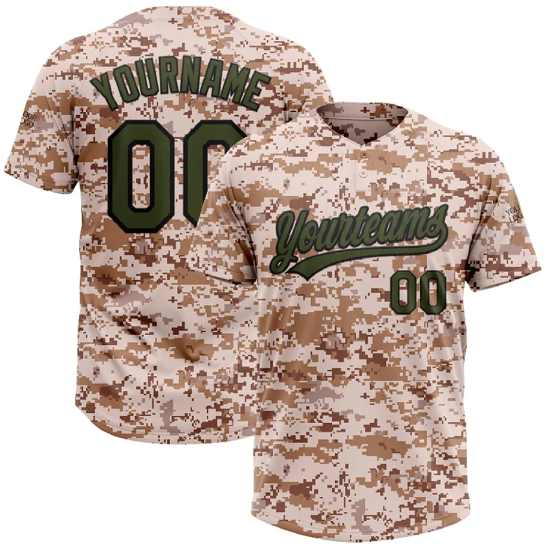 Softball Jerseys with Quick-Dry Technology for Active Play-Custom Camo Olive-Black Salute To Service Two-Button Unisex Softball Jersey