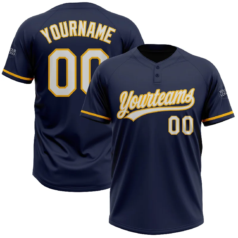 Professional Softball Jerseys for Club Teams-Custom Navy White-Gold Two-Button Unisex Softball Jersey