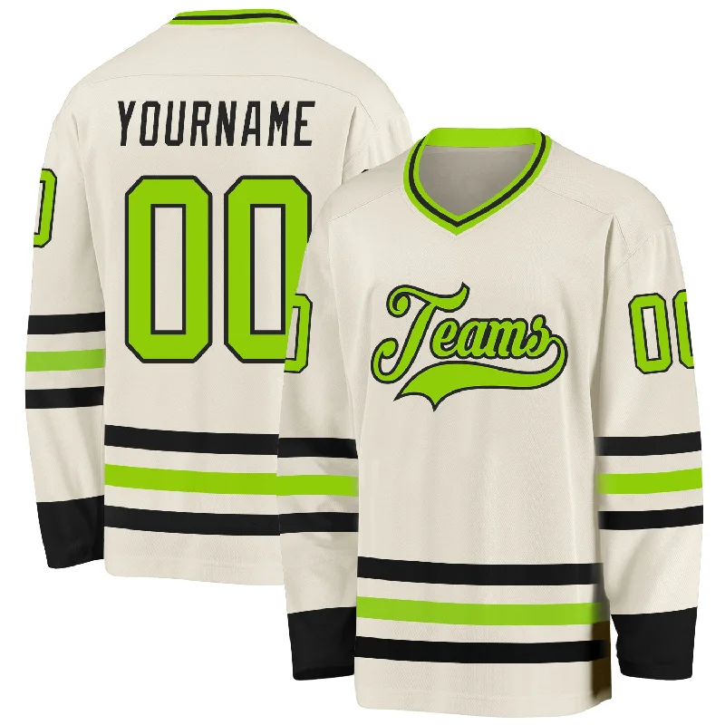 Junior Ice Hockey Jerseys with Adjustable Fits-Custom Cream Neon Green-Black Hockey Jersey