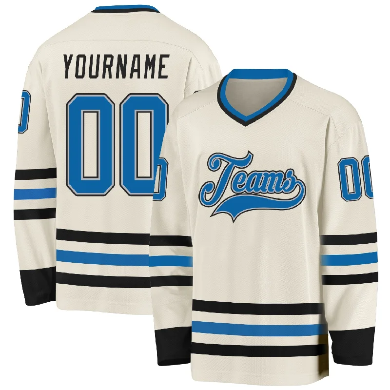 Heavyweight Hockey Jerseys for Winter Games-Custom Cream Blue Gray-Black Hockey Jersey