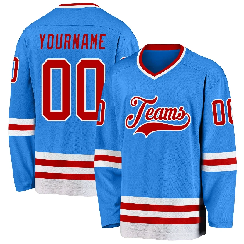 Hockey Jerseys with Padded Shoulders for Protection-Custom Powder Blue Red-White Hockey Jersey