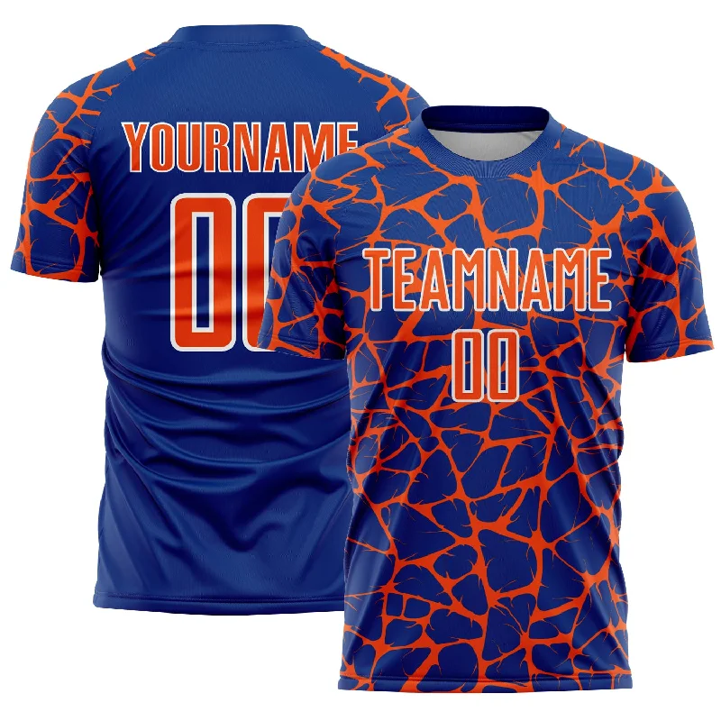 Soccer Jerseys with Sweat-Wicking Technology for Dry Comfort-Custom Royal Orange-White Abstract Network Splash Sublimation Soccer Uniform Jersey