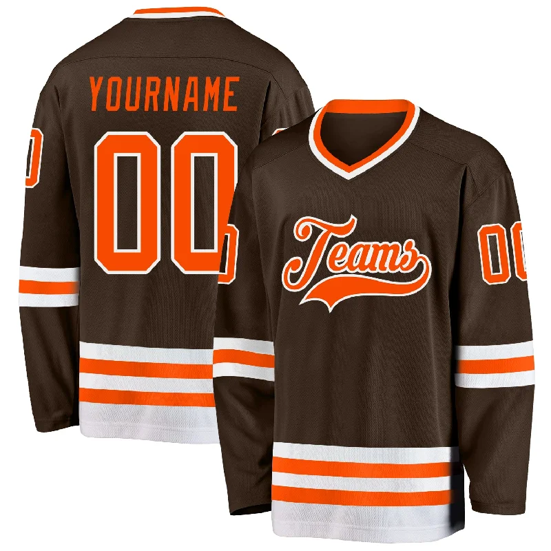 High-Durability Ice Hockey Jerseys for Intense Contact-Custom Brown Orange-White Hockey Jersey