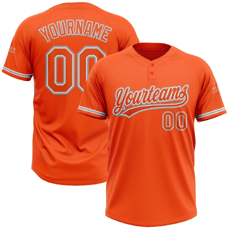 Comfortable Softball Jerseys for All-Day Wear-Custom Orange White-Gray Two-Button Unisex Softball Jersey