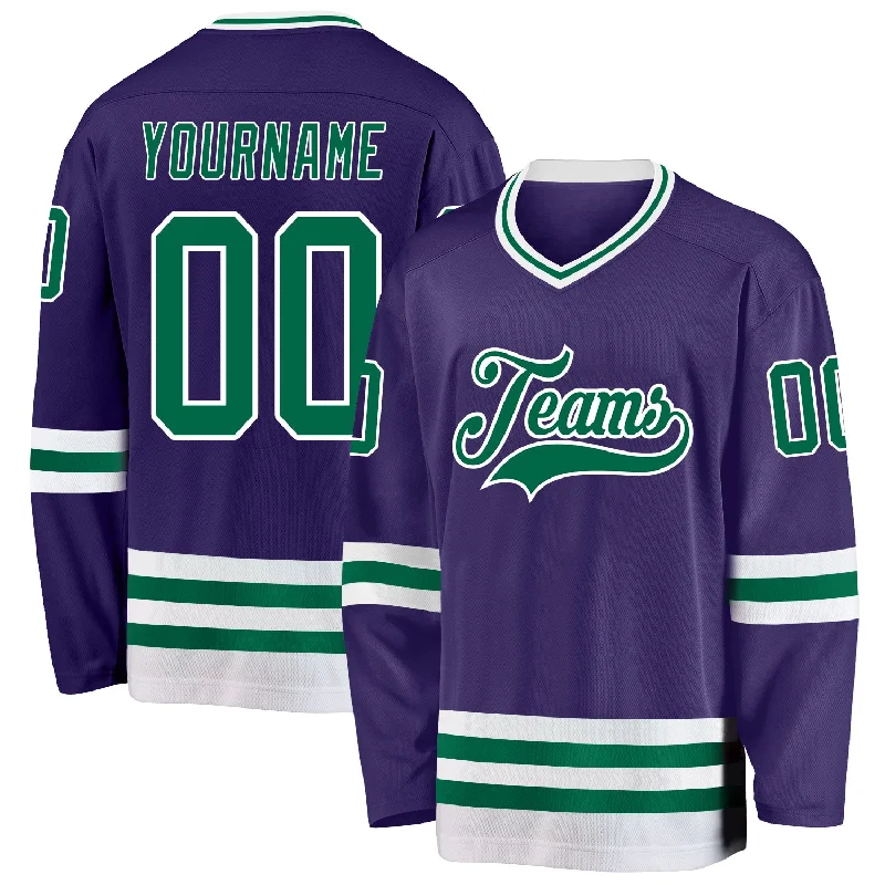 Team Spirit Hockey Jerseys for Group Support-Custom Purple Kelly Green-White Hockey Jersey