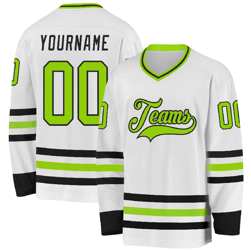 Premium Quality Hockey Jerseys for Adults-Custom White Neon Green-Black Hockey Jersey