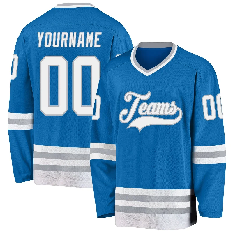 Hockey Jerseys with Moisture-Wicking Fabric-Custom Blue White-Gray Hockey Jersey