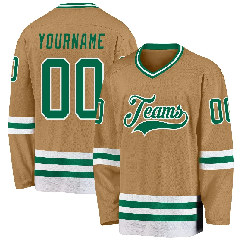 Women's Fit Hockey Jerseys for Ice Hockey-Custom Old Gold Kelly Green-White Hockey Jersey