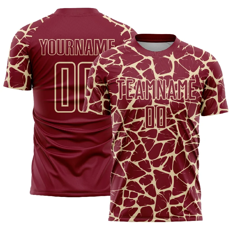 Soccer Jerseys with Lightweight Design for Freedom of Movement-Custom Crimson Cream Abstract Network Splash Sublimation Soccer Uniform Jersey