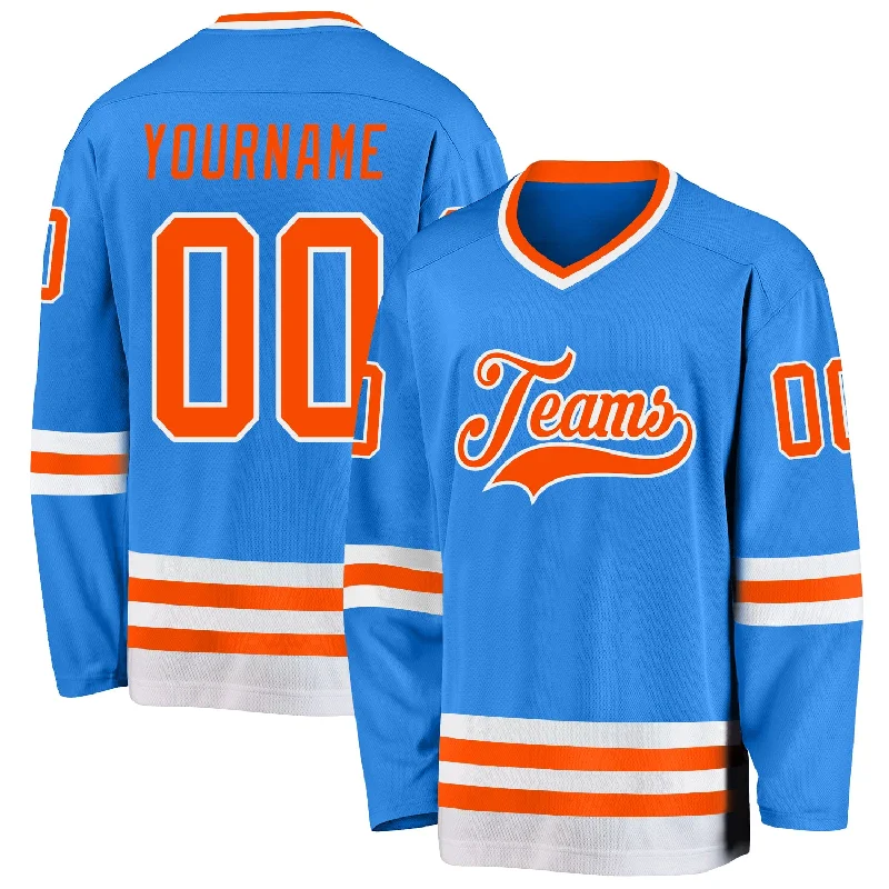 Official Team Hockey Jerseys for Fans-Custom Powder Blue Orange-White Hockey Jersey