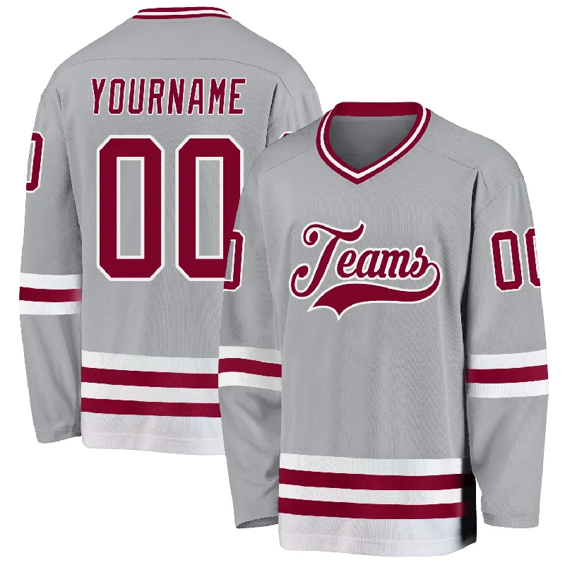 All-Season Ice Hockey Jerseys for Versatility-Custom Gray Maroon-White Hockey Jersey