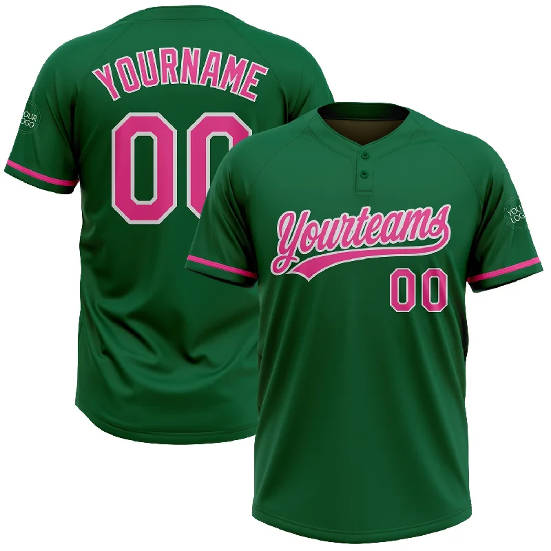 Custom Softball Jerseys with Player Number-Custom Kelly Green Pink-White Two-Button Unisex Softball Jersey