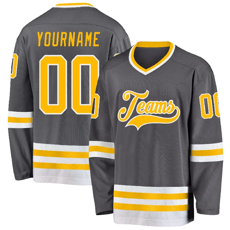 Training Hockey Jerseys for Off-Ice Workouts-Custom Steel Gray Gold-White Hockey Jersey