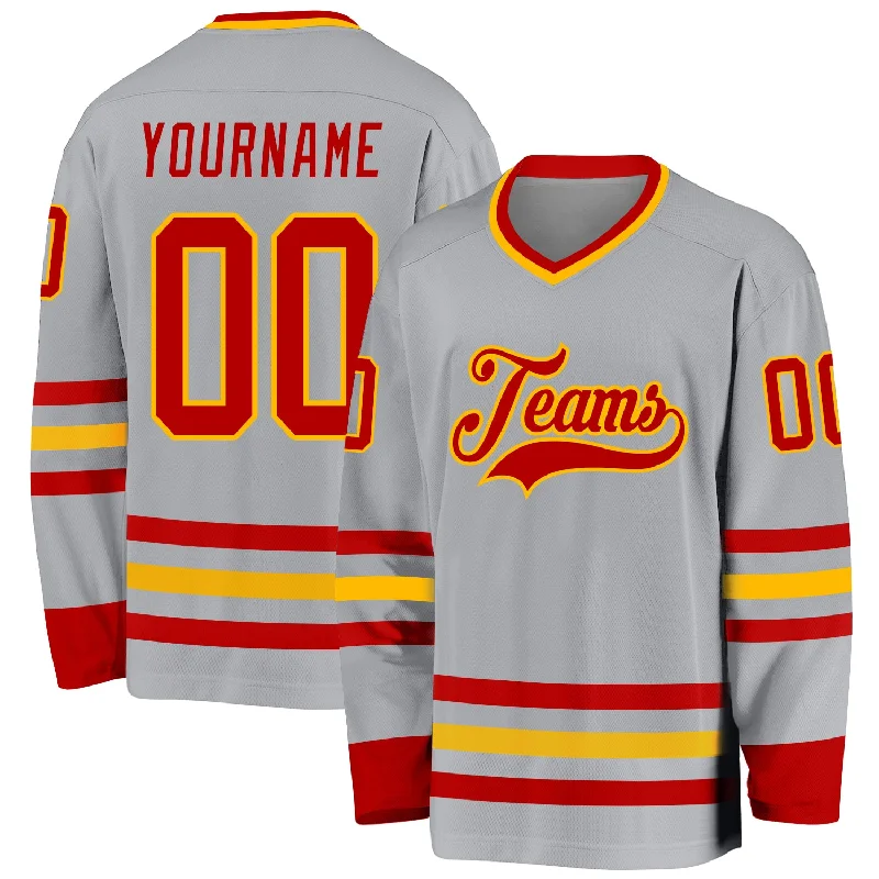 All-Inclusive Hockey Jerseys for League Play-Custom Gray Red-Gold Hockey Jersey