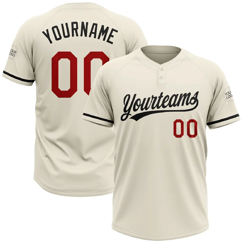 Premium Softball Jerseys with Pique Knit for Texture-Custom Cream Red-Black Two-Button Unisex Softball Jersey