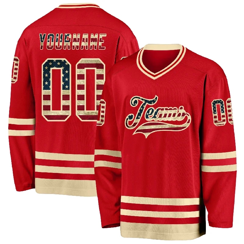 Retro Hockey Jerseys for Classic Fans-Custom Red Vintage USA Flag-Cream Hockey Jersey