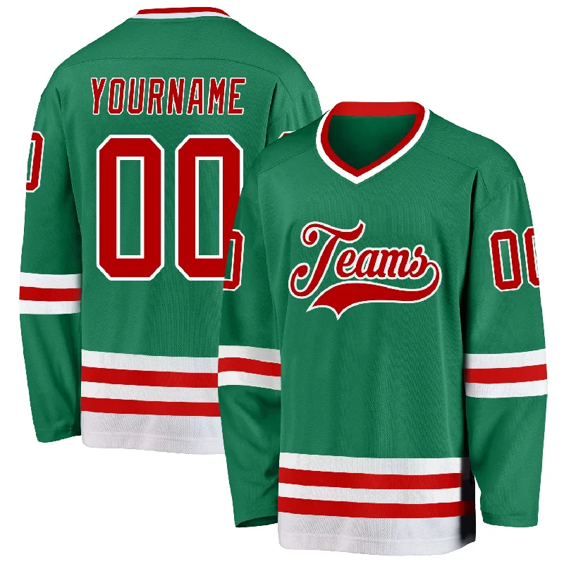 Ice Hockey Jerseys with Protective Padding-Custom Kelly Green Red-White Hockey Jersey