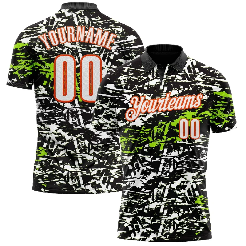 Trendy Golf Polo Shirts for Modern Players-Custom Black Neon Green-Orange 3D Bowling Abstract Grunge Art Performance Polo Shirt