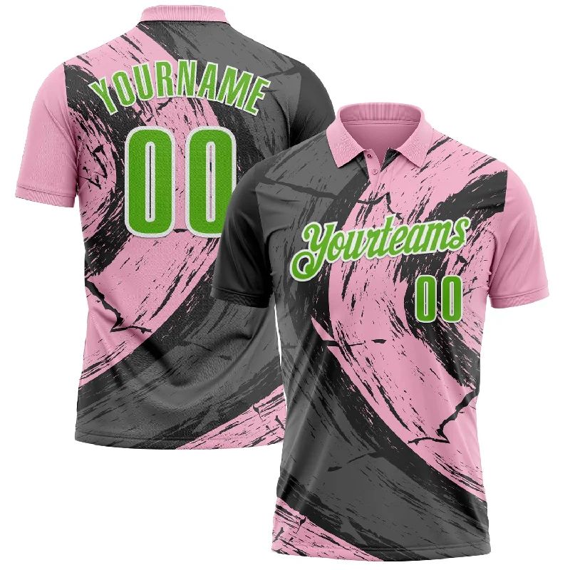 Custom Golf Polo Shirts for Teams-Custom Light Pink Aurora Green-Steel Gray 3D Bowling Splash Ink Performance Polo Shirt