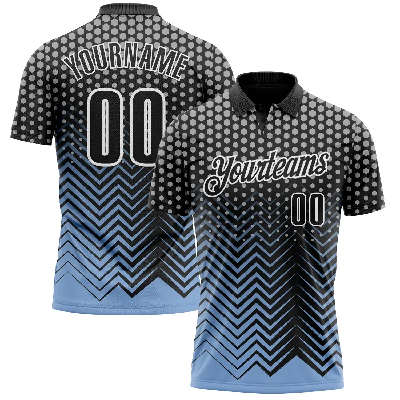 Premium Fabric Golf Polo Shirts for Ultimate Comfort-Custom Black Light Blue-Gray 3D Bowling Geometric Shape Performance Polo Shirt