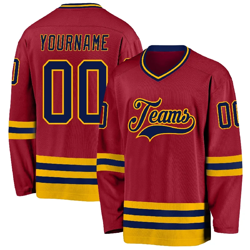 High-End Hockey Jerseys for Fan Collections-Custom Maroon Navy-Gold Hockey Jersey