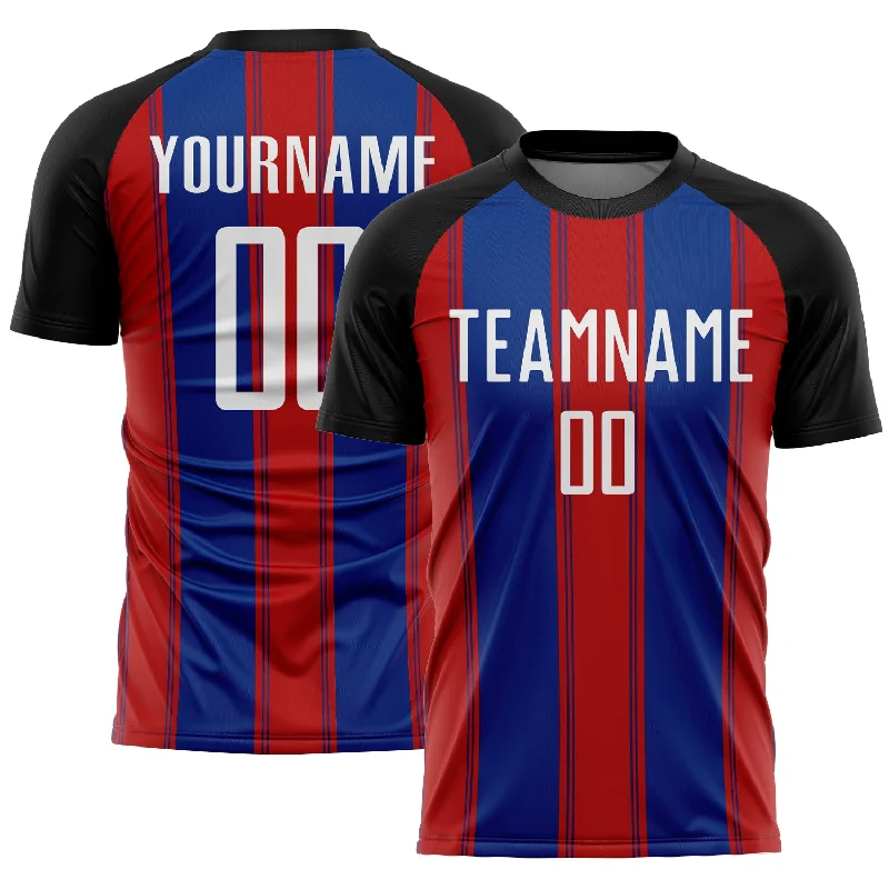 Classic Soccer Jerseys with Traditional Design-Custom Black White Red-Royal Line Sublimation Soccer Uniform Jersey