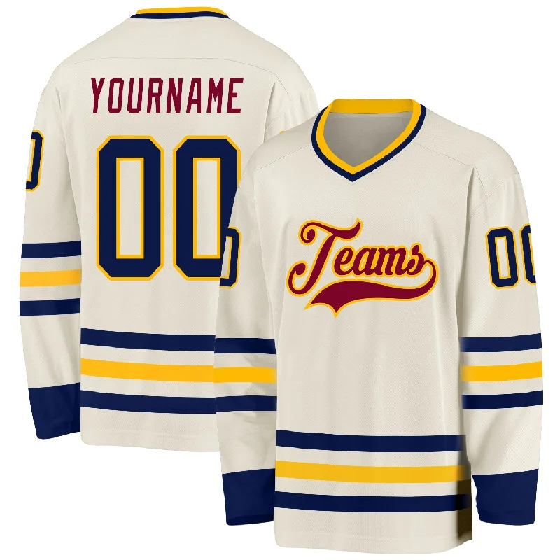 Custom Hockey Jersey for Team Sports-Custom Cream Navy Gold-Maroon Hockey Jersey