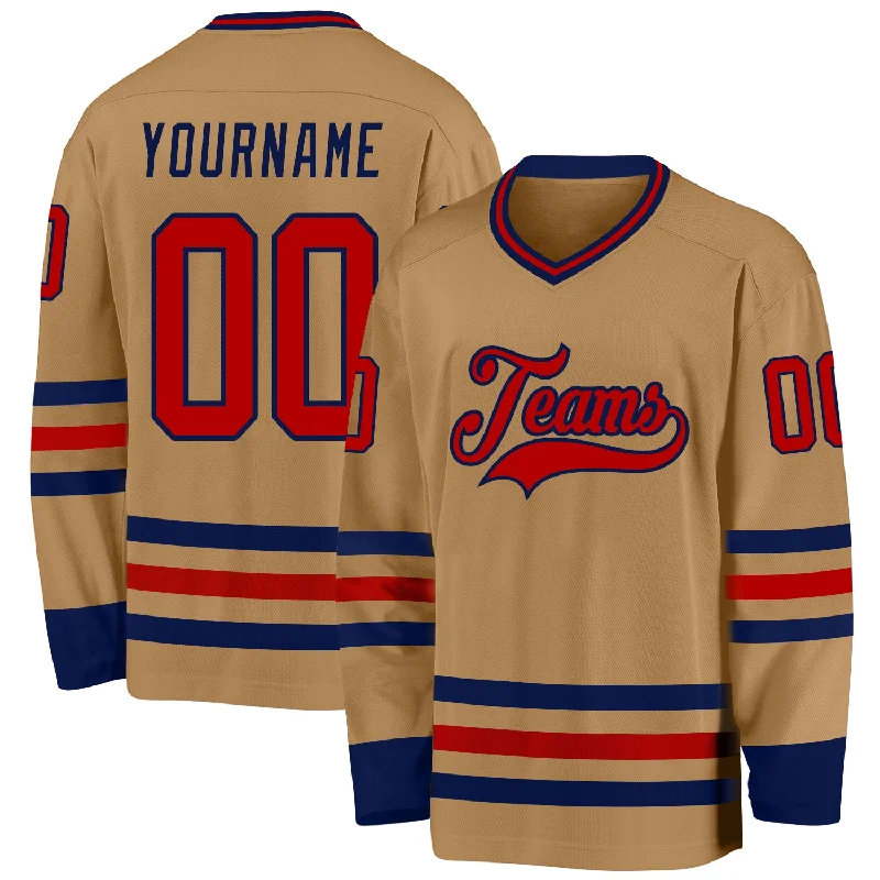 Professional Custom Hockey Jerseys for Tournament Teams-Custom Old Gold Red-Navy Hockey Jersey