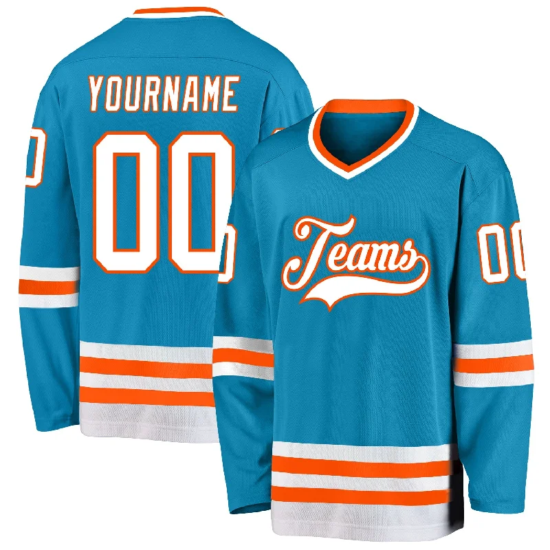 NHL Replica Hockey Jerseys for Collectors-Custom Panther Blue White-Orange Hockey Jersey