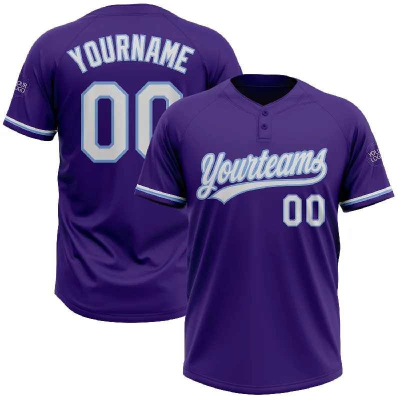 Softball Jerseys for Women with Tailored Fit-Custom Purple White-Light Blue Two-Button Unisex Softball Jersey