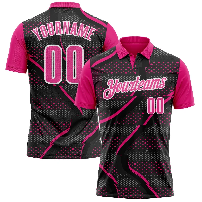 Short-Sleeve Golf Polo Shirts for Summer Play-Custom Black Pink-Hot Pink 3D Bowling Dot Performance Polo Shirt