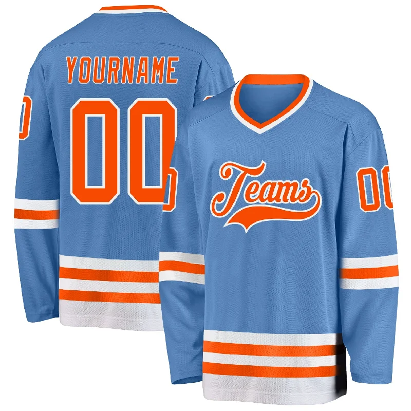 Team Spirit Hockey Jerseys for Group Support-Custom Light Blue Orange-White Hockey Jersey