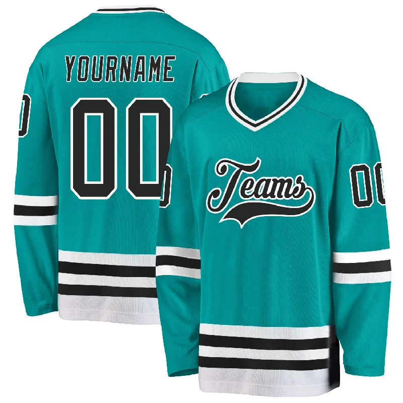 Home and Away Hockey Jerseys for Teams-Custom Aqua Black-White Hockey Jersey