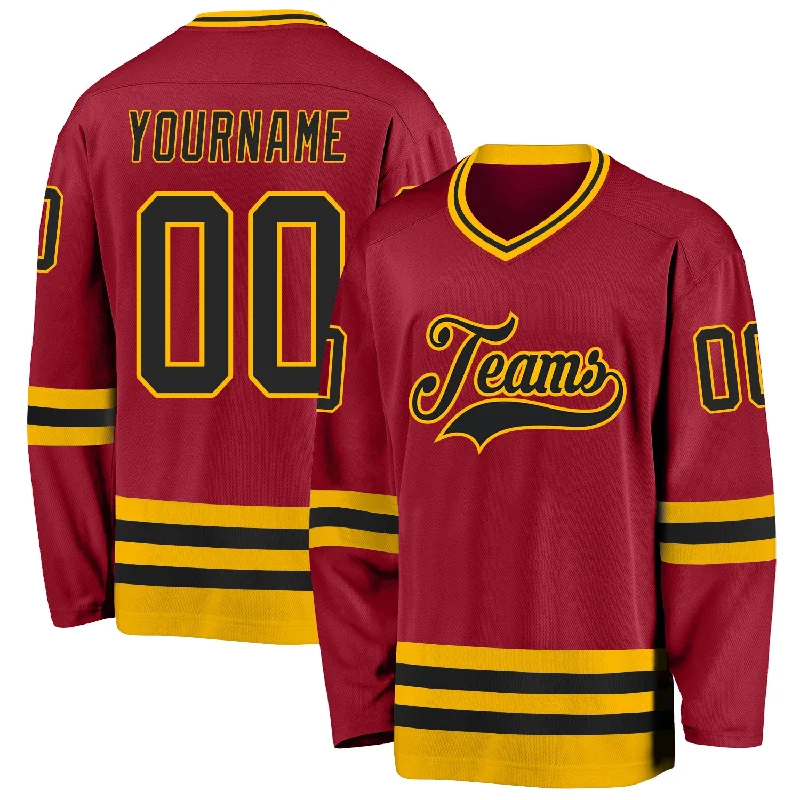 High-Quality Cotton Hockey Jerseys for Comfort-Custom Maroon Black-Gold Hockey Jersey