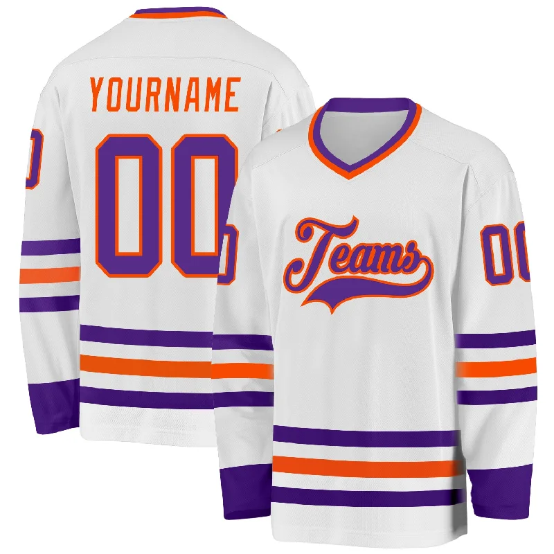 Women's Hockey Jerseys for Female Players-Custom White Purple-Orange Hockey Jersey