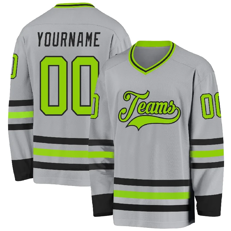 Professional Ice Hockey Jerseys for Elite Teams-Custom Gray Neon Green-Black Hockey Jersey