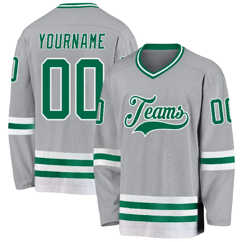 Junior Ice Hockey Jerseys with Adjustable Fits-Custom Gray Kelly Green-White Hockey Jersey