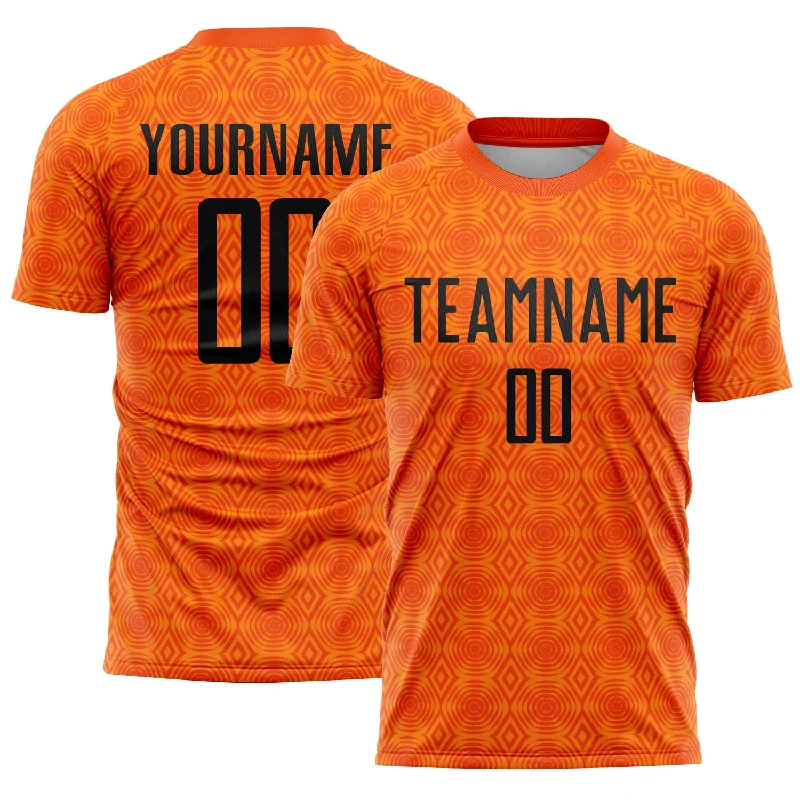 Soccer Jerseys with Lightweight Nylon Fabric for Ultimate Comfort-Custom Orange Black-Bay Orange Geometric Shapes Sublimation Soccer Uniform Jersey