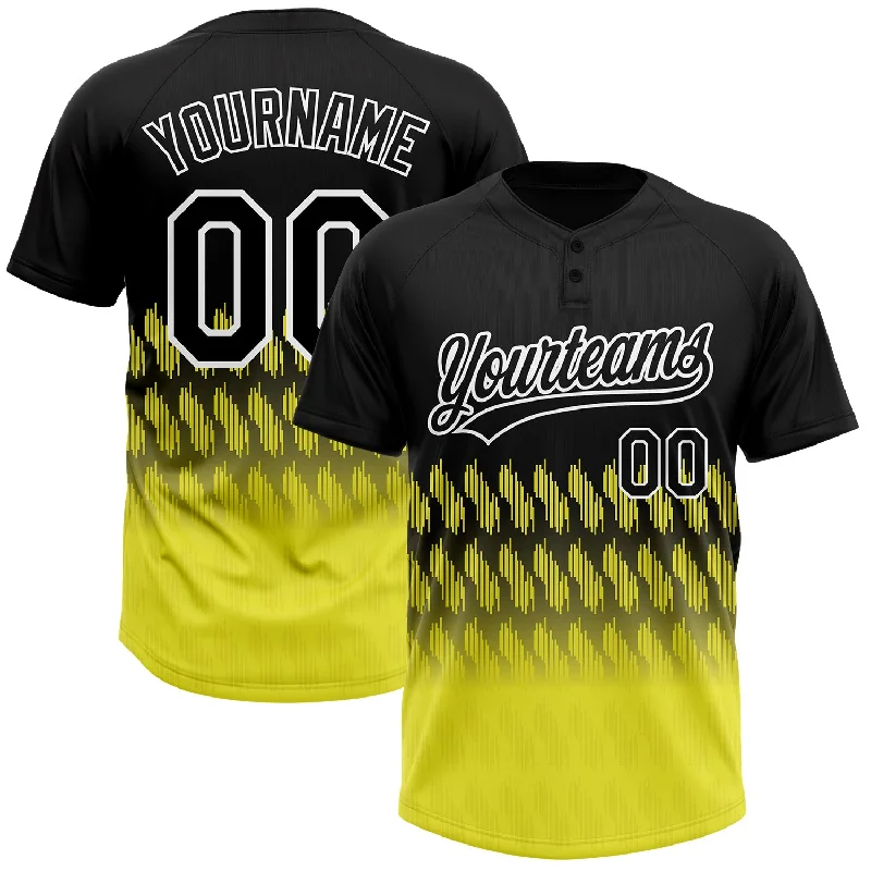 Professional Softball Jerseys for Club Teams-Custom Black Light Yellow-White 3D Pattern Lines Two-Button Unisex Softball Jersey