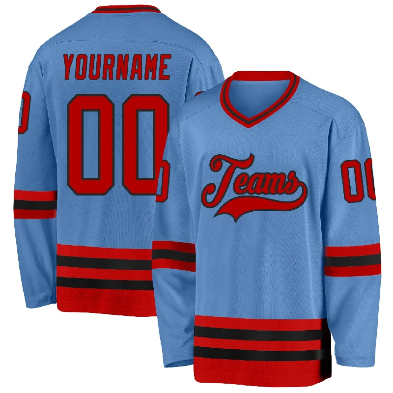 Lightweight Custom Hockey Jerseys for Youth Teams-Custom Light Blue Red-Black Hockey Jersey