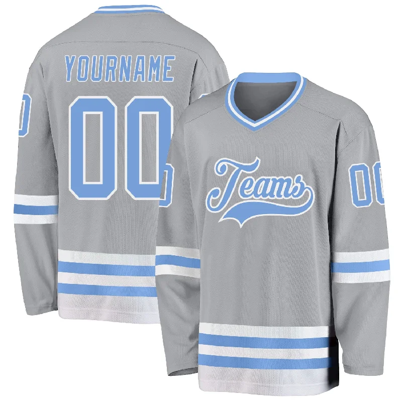 Stylish Hockey Jerseys for Casual Fan Wear-Custom Gray Light Blue-White Hockey Jersey