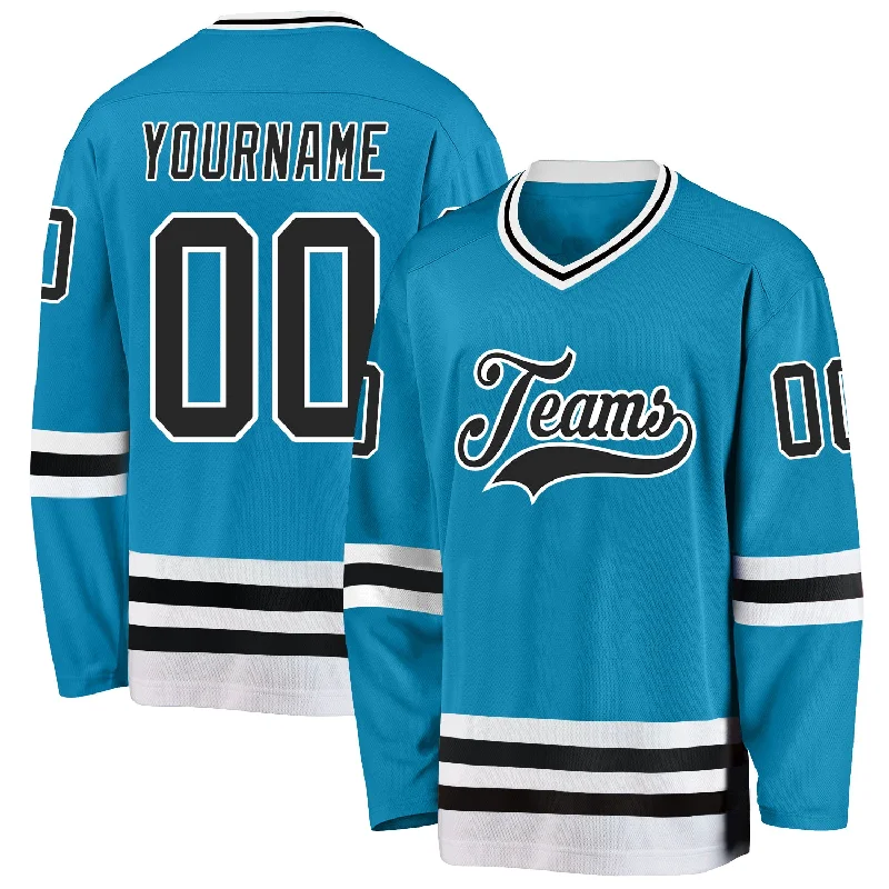 Heavy-Duty Hockey Jerseys for Contact Sports-Custom Panther Blue Black-White Hockey Jersey