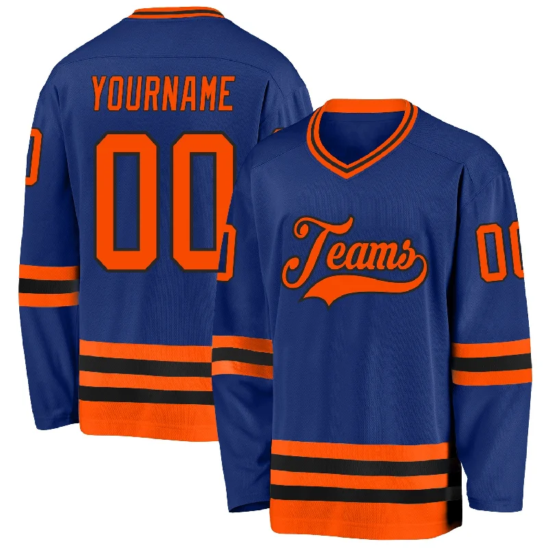 Full-Sleeve Hockey Jerseys for Extra Protection-Custom Royal Orange-Black Hockey Jersey