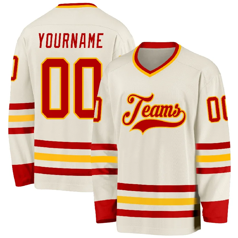 Customizable Ice Hockey Jerseys for Local Leagues-Custom Cream Red-Gold Hockey Jersey