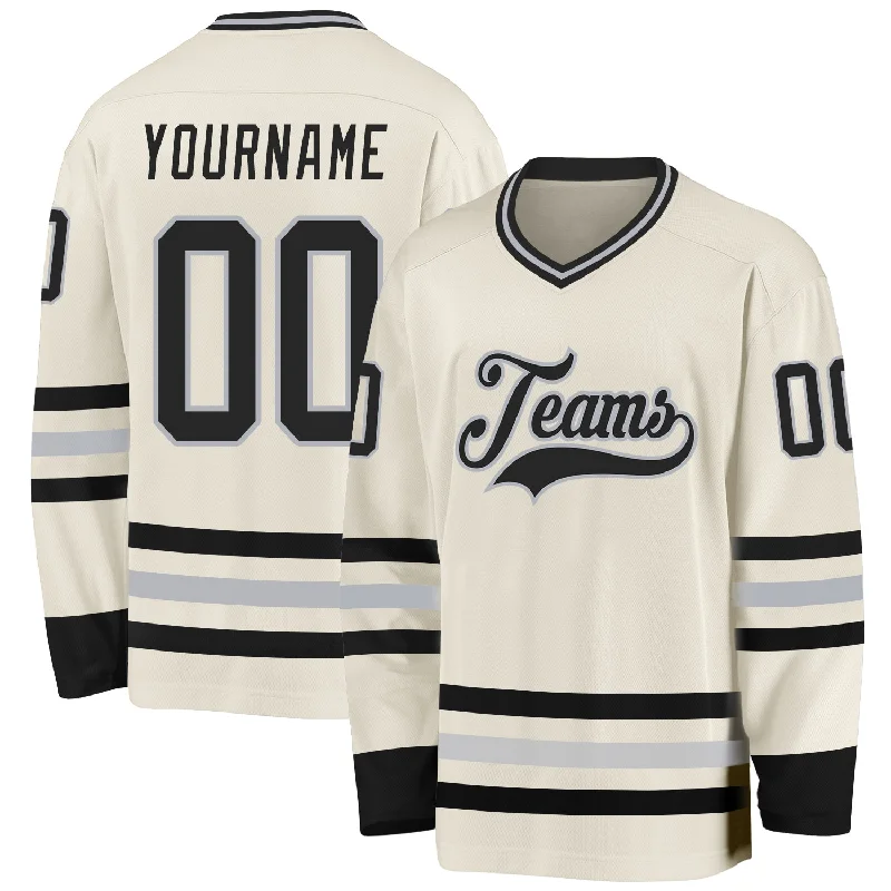 High-Durability Ice Hockey Jerseys for Intense Contact-Custom Cream Black-Gray Hockey Jersey