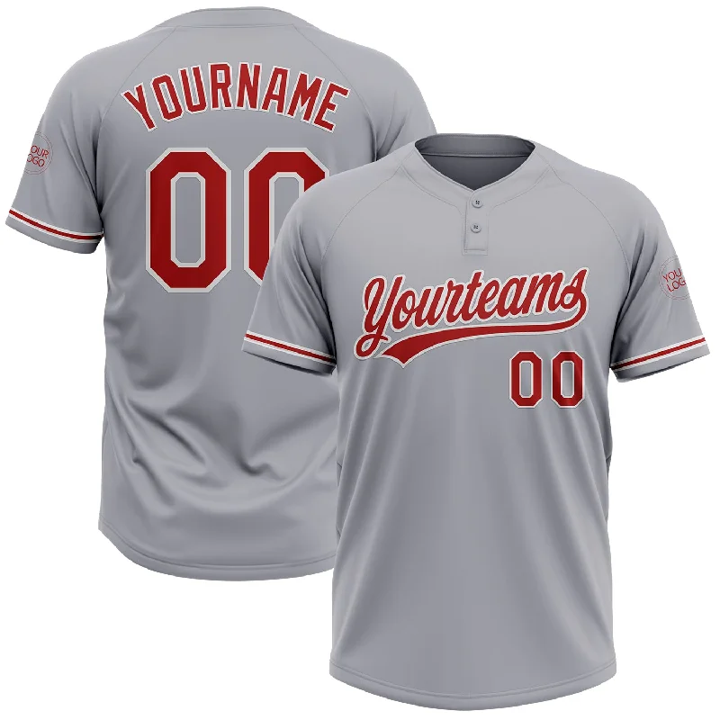 Youth Softball Jerseys for Junior Teams-Custom Gray Red-White Two-Button Unisex Softball Jersey