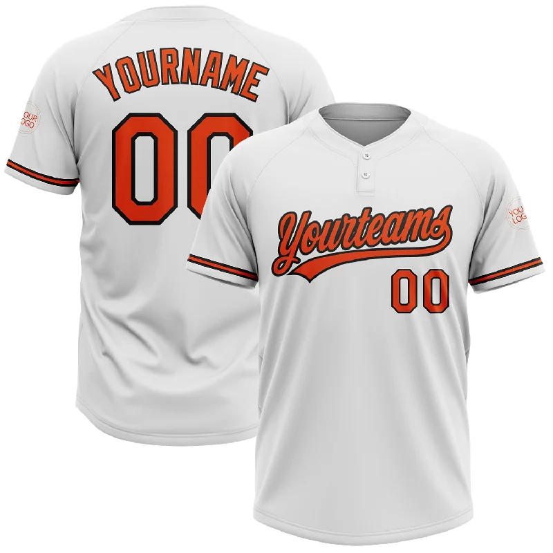 Youth Softball Jerseys for School and League Teams-Custom White Orange-Black Two-Button Unisex Softball Jersey